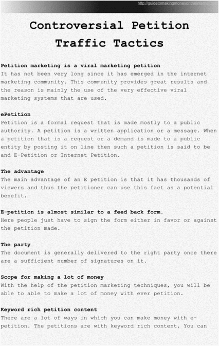 Product picture Controversial Petition Traffic Tactics