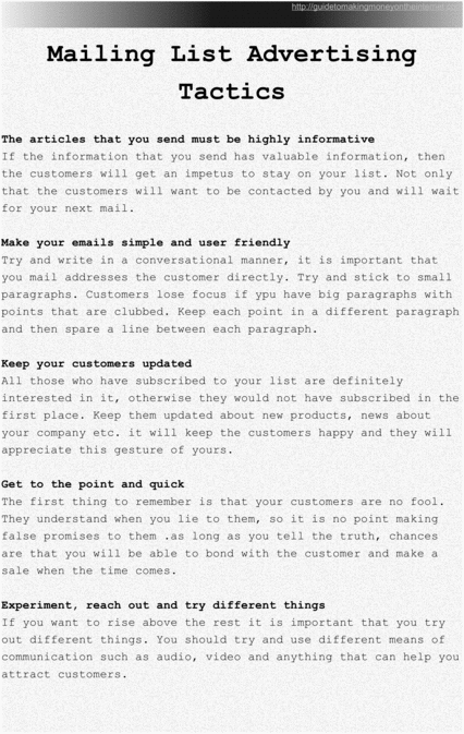 Product picture Mailing List advertising tactics